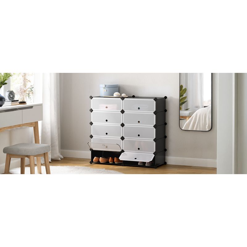 Casa si Gradina - Mobilier - Organizare si depozitare - Cutii depozitare - Dulap de depozitare pantofi modular, configurabil cu 10 compartimente, 43x31x173 cm, negru - Infinity.ro