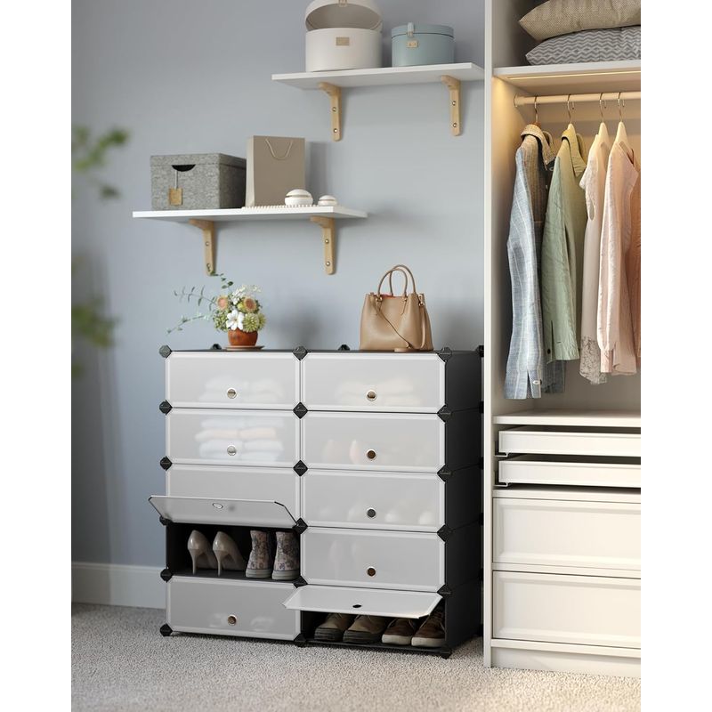Casa si Gradina - Mobilier - Organizare si depozitare - Cutii depozitare - Dulap de depozitare pantofi modular, configurabil cu 10 compartimente, 43x31x173 cm, negru - Infinity.ro