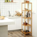 Casa si Gradina - Sanitare - Suporturi si accesorii baie - Accesorii baie - Raft de depozitare din bambus, 5 polite, pentru bucatarie sau baie, 146x33x33cm, maro natural - Infinity.ro