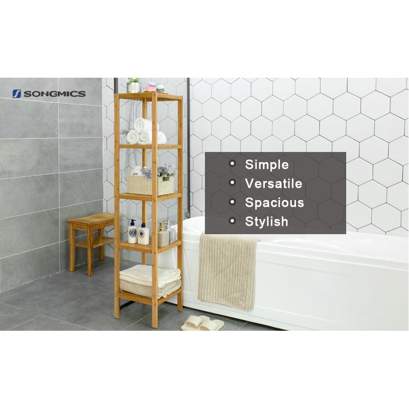 Casa si Gradina - Sanitare - Suporturi si accesorii baie - Accesorii baie - Raft de depozitare din bambus, 5 polite, pentru bucatarie sau baie, 146x33x33cm, maro natural - Infinity.ro