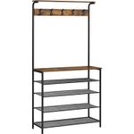 Casa si Gradina - Mobilier - Organizare si depozitare - Cuiere - Cuier de hol cu depozitare pentru pantofi, 5 niveluri, 5 carlige duble, raft, 80x31x183cm, industrial, maro rustic - Infinity.ro