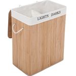 Market - Spalare si intretinere rufe - Uscatoare de rufe si accesorii - Cos de rufe din bambus cu capac, 2 compartimente, sac detasabil, volum 100L, 52x32x62cm, maro - Infinity.ro