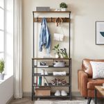 Casa si Gradina - Mobilier - Organizare si depozitare - Cuiere - Cuier de hol cu depozitare pentru pantofi, 5 niveluri, 5 carlige duble, raft, 80x31x183cm, industrial, maro rustic - Infinity.ro