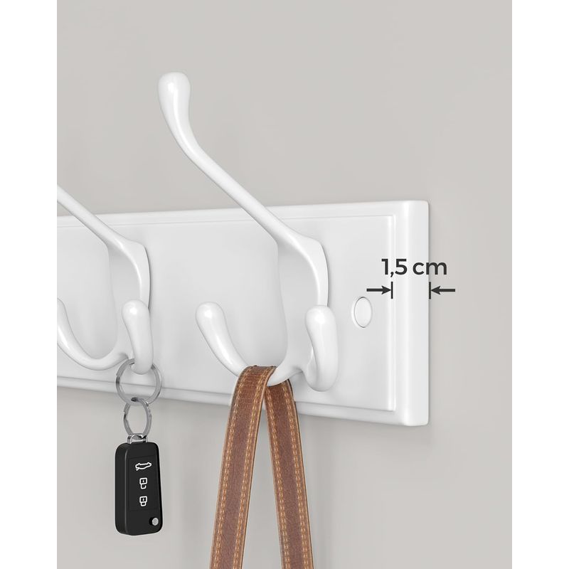 Casa si Gradina - Mobilier - Organizare si depozitare - Cuiere - Cuier perete cu 4 carlige triple, MDF si aliaj zinc, 40x11 cm, alb - Infinity.ro