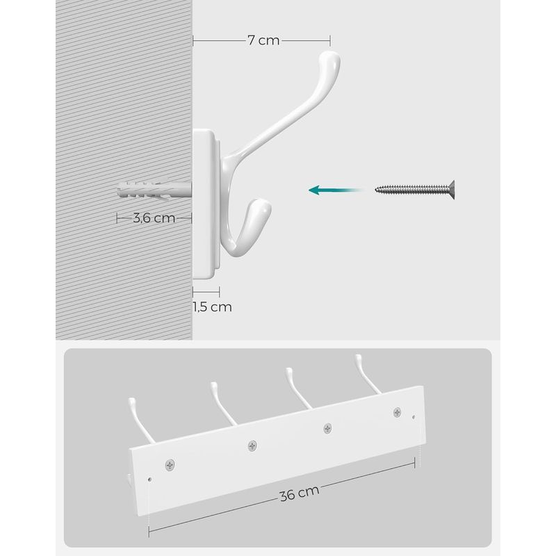 Casa si Gradina - Mobilier - Organizare si depozitare - Cuiere - Cuier perete cu 4 carlige triple, MDF si aliaj zinc, 40x11 cm, alb - Infinity.ro