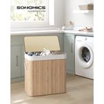 Market - Spalare si intretinere rufe - Uscatoare de rufe si accesorii - Cos de rufe din bambus, pliabil, cu captuseala detasabila lavabila, 3 compartimente, 150L, 60x40x60cm, natural - Infinity.ro