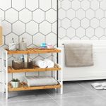 Casa si Gradina - Mobilier - Mobilier baie - Corpuri baie - Raft de depozitare din bambus, cu 3 niveluri, 26x70x55cm, alb si maro - Infinity.ro