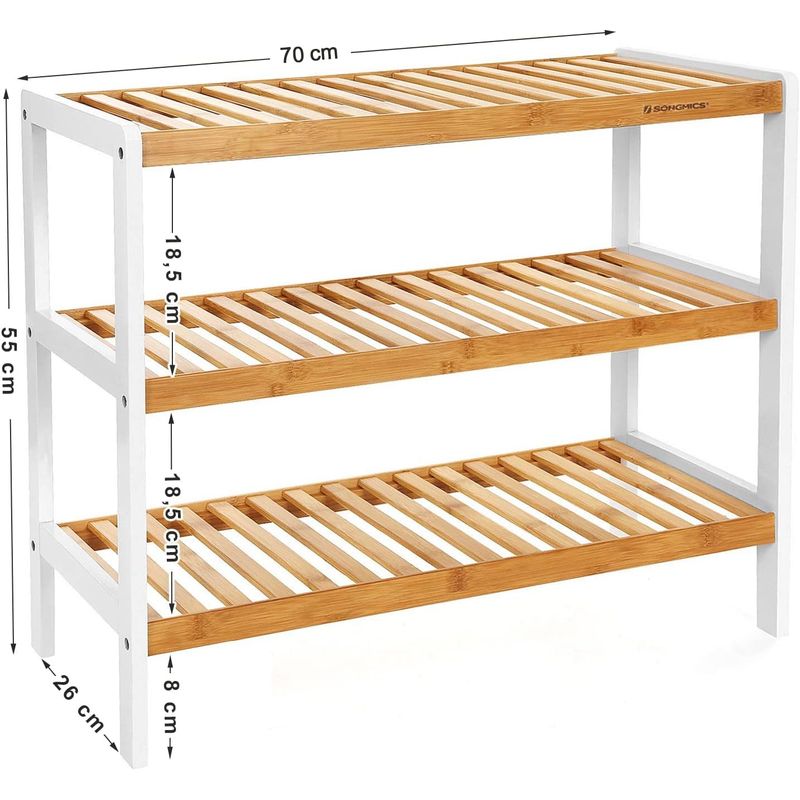 Casa si Gradina - Mobilier - Mobilier baie - Corpuri baie - Raft de depozitare din bambus, cu 3 niveluri, 26x70x55cm, alb si maro - Infinity.ro