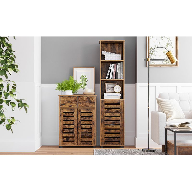 Casa si Gradina - Mobilier - Mobilier baie - Corpuri baie - Dulap de baie, cu 3 compartimente deschise si spatiu de depozitare cu usa, 40x30x167cm, maro vintage - Infinity.ro