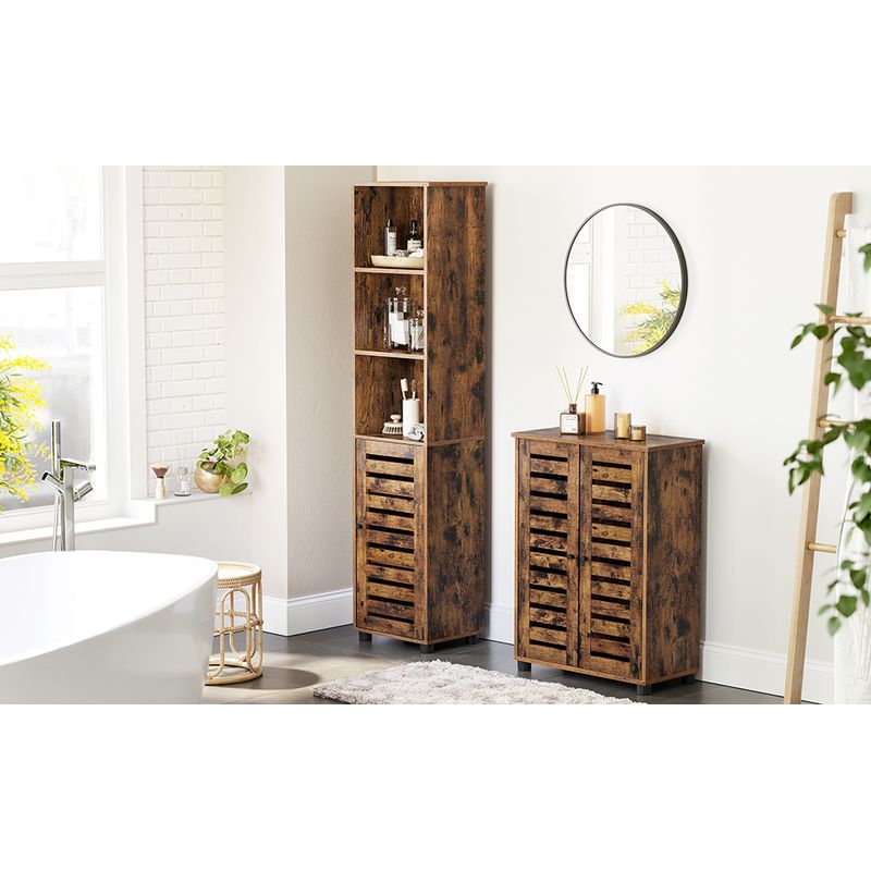 Casa si Gradina - Mobilier - Mobilier baie - Corpuri baie - Dulap de baie, cu 3 compartimente deschise si spatiu de depozitare cu usa, 40x30x167cm, maro vintage - Infinity.ro