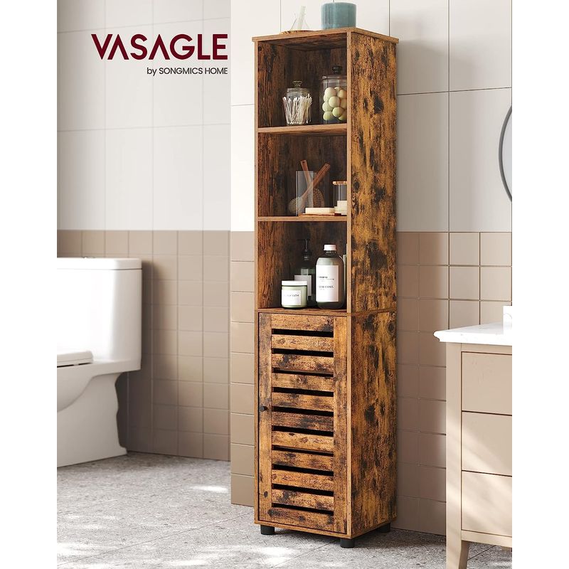 Casa si Gradina - Mobilier - Mobilier baie - Corpuri baie - Dulap de baie, cu 3 compartimente deschise si spatiu de depozitare cu usa, 40x30x167cm, maro vintage - Infinity.ro