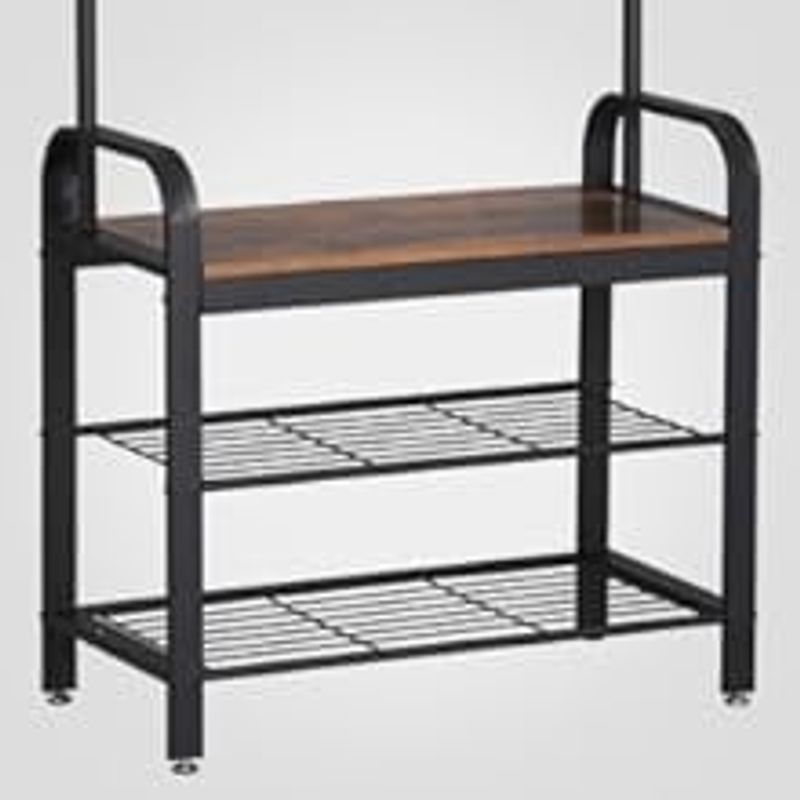 Casa si Gradina - Mobilier - Organizare si depozitare - Cuiere - Cuier pentru haine, cu banc depozitare pantofi, 9 carlige detasabile, sina pentru haine, 34x77x183cm, industrial - Infinity.ro