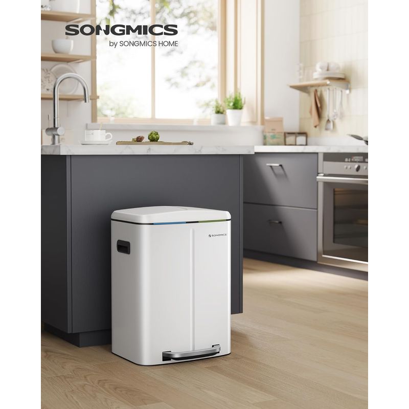 Casa si Gradina - Mobilier - Organizare si depozitare - Cosuri de gunoi - Cos de gunoi din inox cu 2 galeti interioare, colectare selectiva, 2x20 litri, alb - Infinity.ro