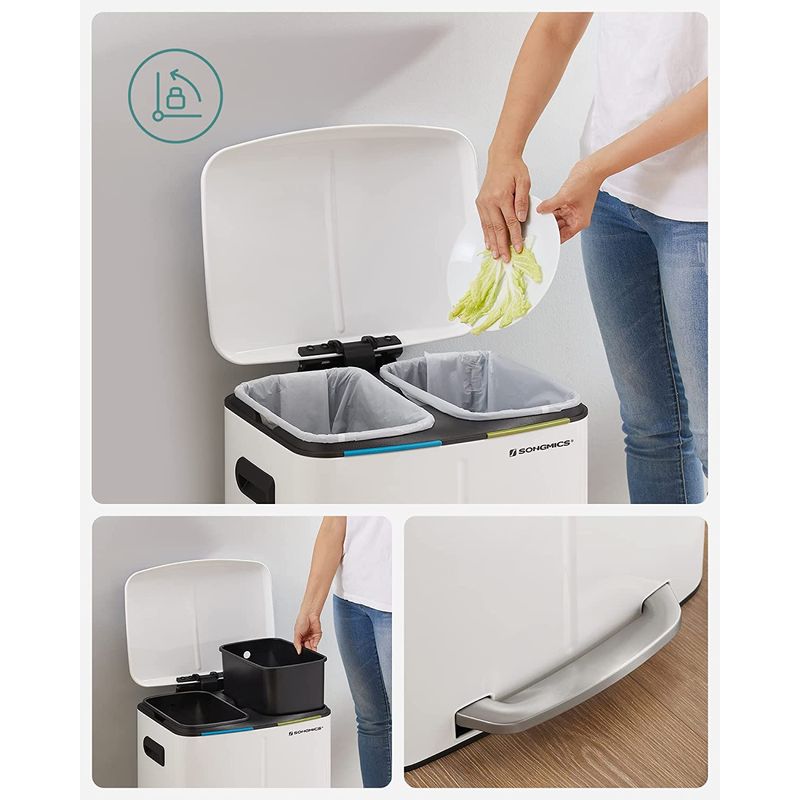 Casa si Gradina - Mobilier - Organizare si depozitare - Cosuri de gunoi - Cos de gunoi din inox cu 2 galeti interioare, colectare selectiva, 2x20 litri, alb - Infinity.ro