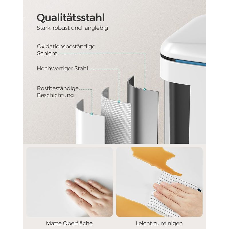 Casa si Gradina - Mobilier - Organizare si depozitare - Cosuri de gunoi - Cos de gunoi din inox cu 2 galeti interioare, colectare selectiva, 2x20 litri, alb - Infinity.ro