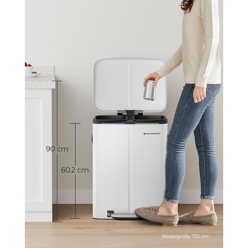 Casa si Gradina - Mobilier - Organizare si depozitare - Cosuri de gunoi - Cos de gunoi din inox cu 2 galeti interioare, colectare selectiva, 2x20 litri, alb - Infinity.ro