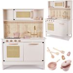 Petshop - Accesorii petshop - Jucarii animale - Jucarii educative - Bucatarie din lemn pentru copii 100x68x29 cm, cu accesorii si efecte luminoase, stil retro, MDF si plastic, boho, crem - Infinity.ro