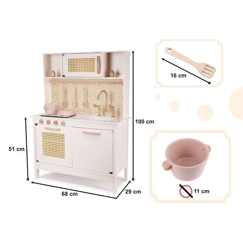 Petshop - Accesorii petshop - Jucarii animale - Jucarii educative - Bucatarie din lemn pentru copii 100x68x29 cm, cu accesorii si efecte luminoase, stil retro, MDF si plastic, boho, crem - Infinity.ro