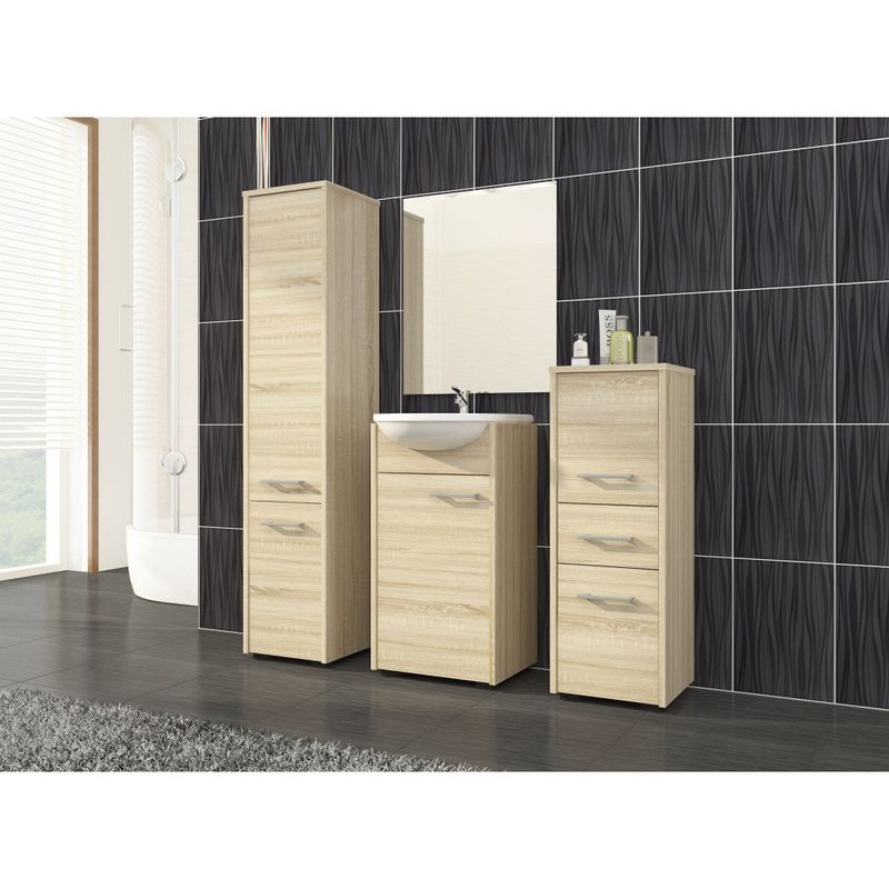 Casa si Gradina - Mobilier - Mobilier baie - Corpuri baie - Dulap baie tip coloana cu 2 usi si 5 rafturi, PAL laminat, 30x30x140 cm, stejar sonoma - Infinity.ro