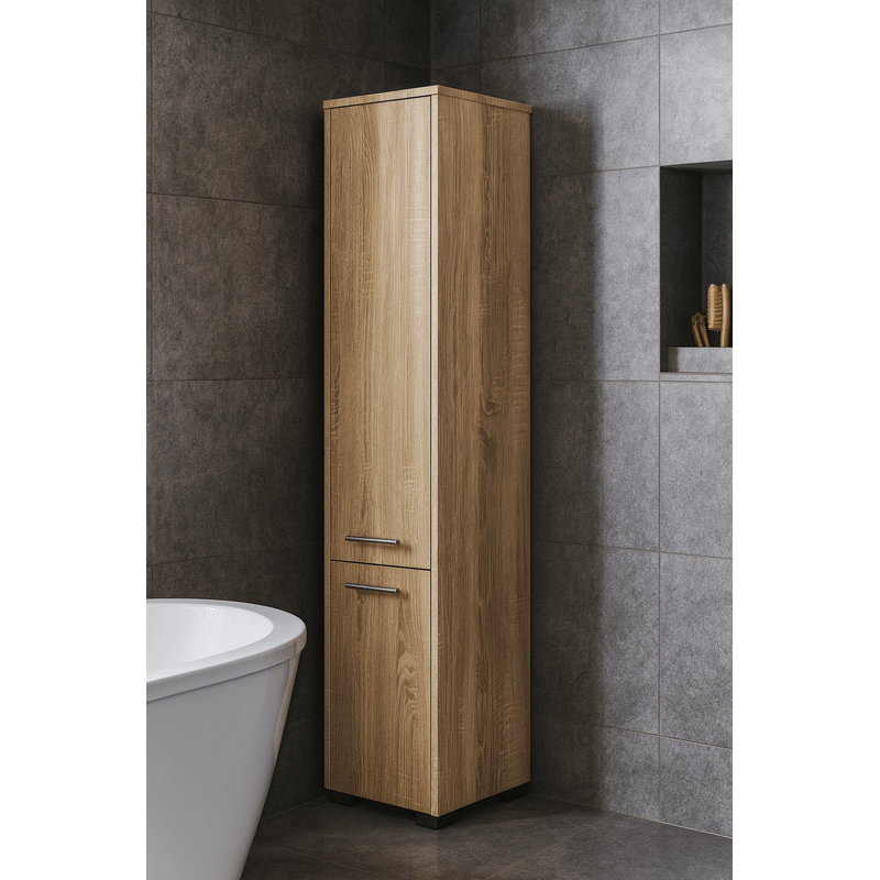 Casa si Gradina - Mobilier - Mobilier baie - Corpuri baie - Dulap baie tip coloana cu 2 usi si 5 rafturi, PAL laminat, 30x30x140 cm, stejar sonoma - Infinity.ro