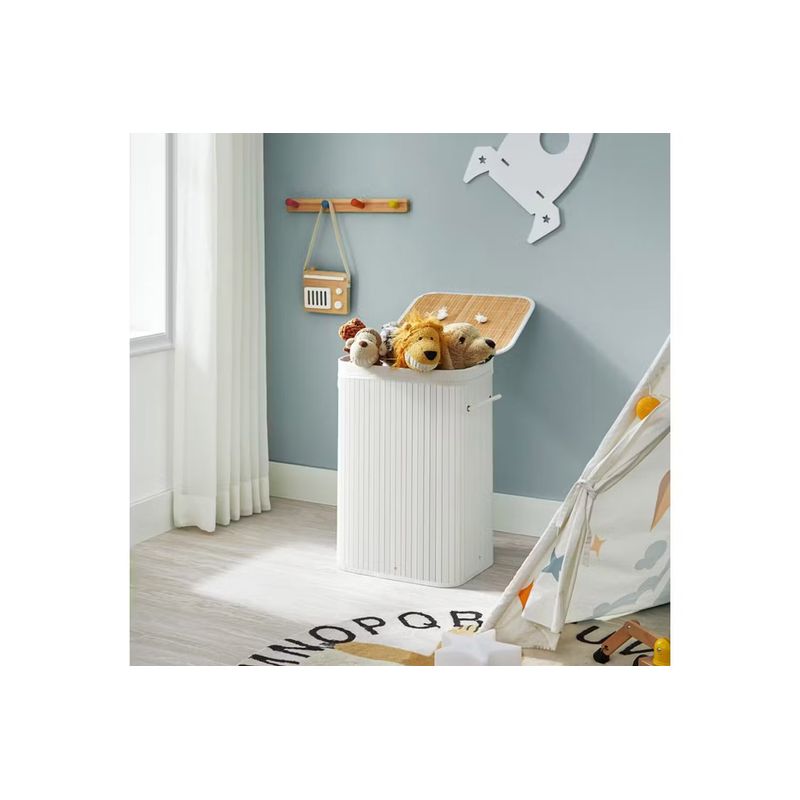 Market - Spalare si intretinere rufe - Uscatoare de rufe si accesorii - Cos de rufe din bambus, pliabil, cu captuseala detasabila lavabila, 72L, 40x30x60cm, alb - Infinity.ro