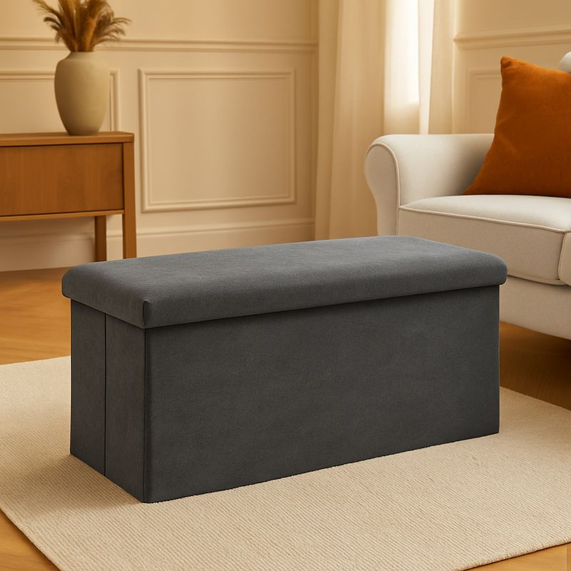 Casa si Gradina - Mobilier - Scaune si fotolii - Tabureti - Taburet pliabil Atmosphera Lilou cu spatiu depozitare 80L, 76x38x38 cm, gri - Infinity.ro