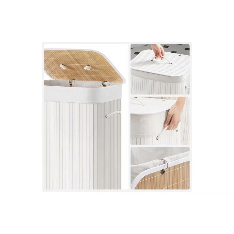 Market - Spalare si intretinere rufe - Uscatoare de rufe si accesorii - Cos de rufe din bambus, pliabil, cu captuseala detasabila lavabila, 72L, 40x30x60cm, alb - Infinity.ro
