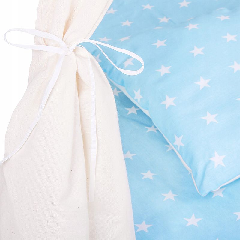 Petshop - Accesorii petshop - Jucarii animale - Jucarii educative - Cort copii Sersimo stil indian Teepee Tent cu fereastra, covoras gros si 2 perne, alb albastru - Infinity.ro