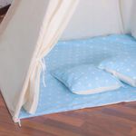 Petshop - Accesorii petshop - Jucarii animale - Jucarii educative - Cort copii Sersimo stil indian Teepee Tent cu fereastra, covoras gros si 2 perne, alb albastru - Infinity.ro