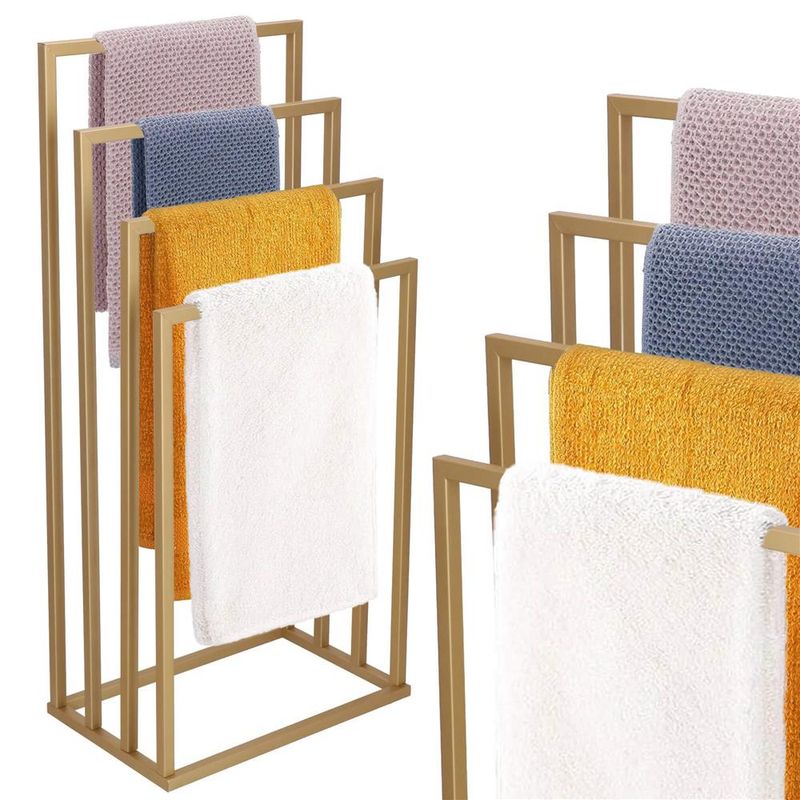 Casa si Gradina - Sanitare - Suporturi si accesorii baie - Accesorii baie - Suport metalic de baie pentru prosoape, cu 4 standuri, 96 cm, auriu mat - Infinity.ro