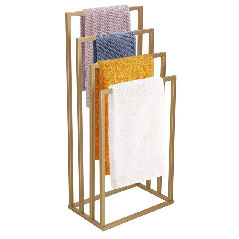 Casa si Gradina - Sanitare - Suporturi si accesorii baie - Accesorii baie - Suport metalic de baie pentru prosoape, cu 4 standuri, 96 cm, auriu mat - Infinity.ro
