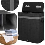 Market - Spalare si intretinere rufe - Uscatoare de rufe si accesorii - Cos de rufe din bambus cu capac, 2 compartimente, sac detasabil, volum 100L, 54x35x60cm, negru - Infinity.ro