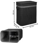 Market - Spalare si intretinere rufe - Uscatoare de rufe si accesorii - Cos de rufe din bambus cu capac, 2 compartimente, sac detasabil, volum 100L, 54x35x60cm, negru - Infinity.ro