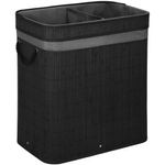 Market - Spalare si intretinere rufe - Uscatoare de rufe si accesorii - Cos de rufe din bambus cu capac, 2 compartimente, sac detasabil, volum 100L, 54x35x60cm, negru - Infinity.ro