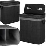 Market - Spalare si intretinere rufe - Uscatoare de rufe si accesorii - Cos de rufe din bambus cu capac, 2 compartimente, sac detasabil, volum 100L, 54x35x60cm, negru - Infinity.ro