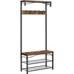 Casa si Gradina - Mobilier - Organizare si depozitare - Cuiere - Cuier pentru haine, suport pentru pantofi si banca cu rafturi, cu carlige, cadru metalic mat, 80x32x178cm - Infinity.ro
