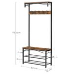 Casa si Gradina - Mobilier - Organizare si depozitare - Cuiere - Cuier pentru haine, suport pentru pantofi si banca cu rafturi, cu carlige, cadru metalic mat, 80x32x178cm - Infinity.ro