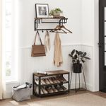 Casa si Gradina - Mobilier - Organizare si depozitare - Cuiere - Cuier de perete cu raft de depozitare, 5 carlige detasabile, 30x66x27cm, maro rustic si negru - Infinity.ro