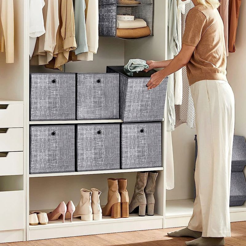 Casa si Gradina - Mobilier - Organizare si depozitare - Organizatoare pentru sertare si dulapuri - Set 6 cutii de depozitare, pliabile, din material textil, 30x30x30 cm, gri - Infinity.ro
