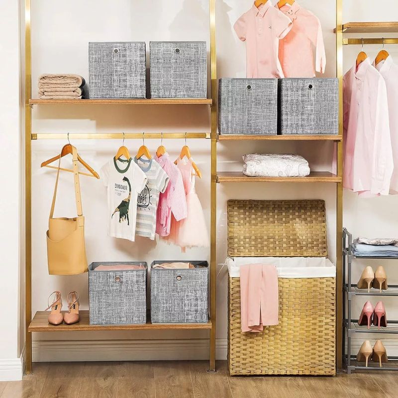 Casa si Gradina - Mobilier - Organizare si depozitare - Organizatoare pentru sertare si dulapuri - Set 6 cutii de depozitare, pliabile, din material textil, 30x30x30 cm, gri - Infinity.ro