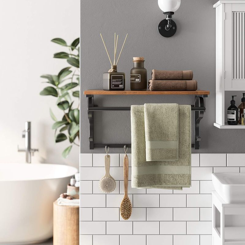 Casa si Gradina - Mobilier - Organizare si depozitare - Cuiere - Cuier de perete cu raft de depozitare si sina, 5 carlige, 30x60x32 cm, maro rustic - Infinity.ro