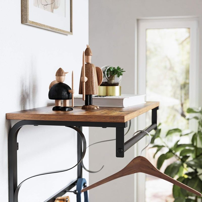 Casa si Gradina - Mobilier - Organizare si depozitare - Cuiere - Cuier de perete cu raft de depozitare si sina, 5 carlige, 30x60x32 cm, maro rustic - Infinity.ro