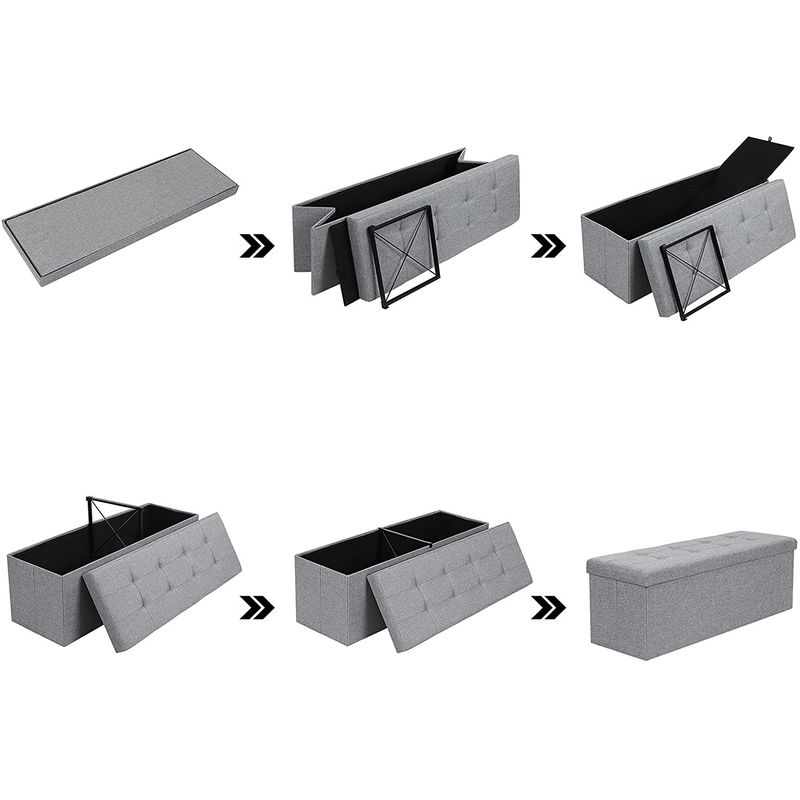 Casa si Gradina - Mobilier - Scaune si fotolii - Fotolii - Taburet pliabil cu sezut moale, spatiu de depozitare 131litri, maxim 300kg, 110x38x38cm, gri - Infinity.ro