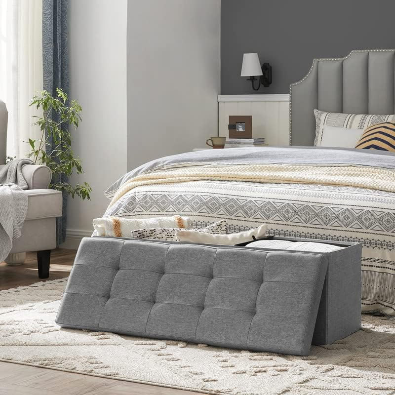 Casa si Gradina - Mobilier - Scaune si fotolii - Fotolii - Taburet pliabil cu sezut moale, spatiu de depozitare 131litri, maxim 300kg, 110x38x38cm, gri - Infinity.ro