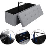 Casa si Gradina - Mobilier - Scaune si fotolii - Fotolii - Taburet pliabil cu sezut moale, spatiu de depozitare 131litri, maxim 300kg, 110x38x38cm, gri - Infinity.ro