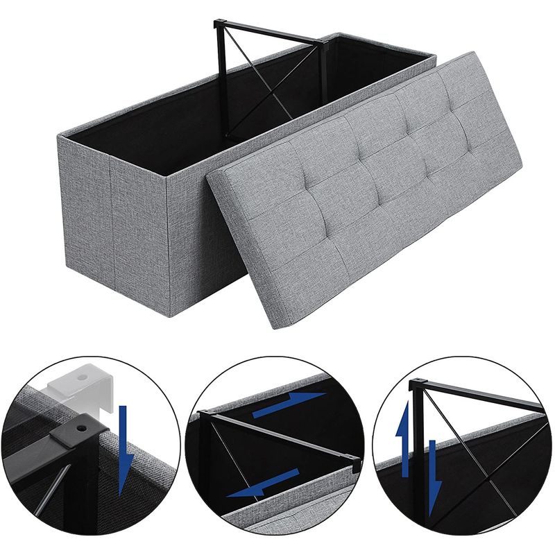 Casa si Gradina - Mobilier - Scaune si fotolii - Fotolii - Taburet pliabil cu sezut moale, spatiu de depozitare 131litri, maxim 300kg, 110x38x38cm, gri - Infinity.ro