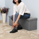 Casa si Gradina - Mobilier - Scaune si fotolii - Fotolii - Taburet pliabil cu sezut moale, spatiu de depozitare 131litri, maxim 300kg, 110x38x38cm, gri - Infinity.ro