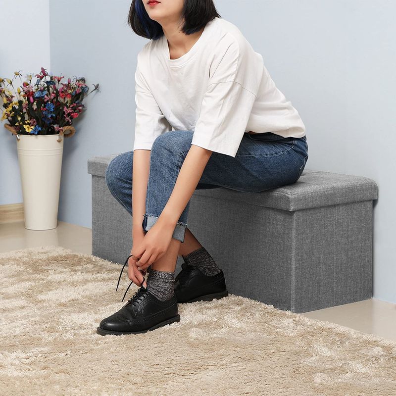 Casa si Gradina - Mobilier - Scaune si fotolii - Fotolii - Taburet pliabil cu sezut moale, spatiu de depozitare 131litri, maxim 300kg, 110x38x38cm, gri - Infinity.ro