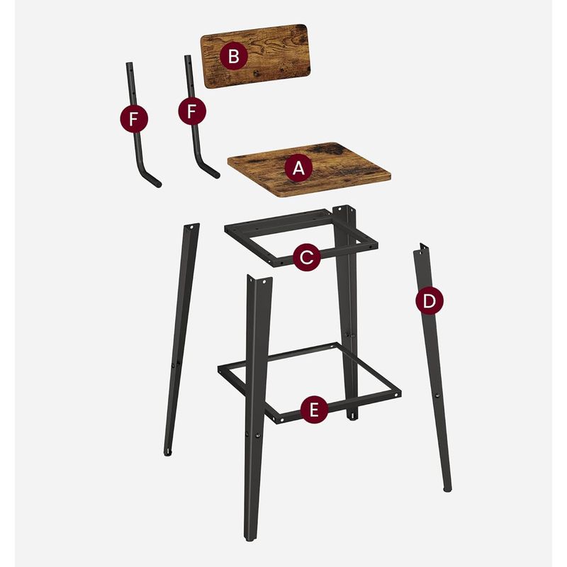 Casa si Gradina - Mobilier - Scaune si fotolii - Scaune - Set 2 scaune de bar, inalte cu spatar, industrial, 45x45x102cm, maro rustic si negru - Infinity.ro