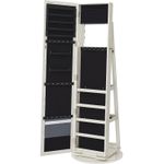 Casa si Gradina - Decoratiuni - Oglinzi - Oglinda de podea cu suport rotativ la 360A°, cu spatiu de depozitare, 55x55x161cm, alb cenusiu - Infinity.ro